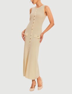 Foto 3 | Foto 3 | Vestido Largo Bqdcqb De Punto Sin Mangas Ajustado Acanalado Caqui Para Mujer - Venta Internacional.