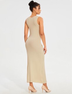 Foto 4 | Foto 4 | Vestido Largo Bqdcqb De Punto Sin Mangas Ajustado Acanalado Caqui Para Mujer - Venta Internacional.