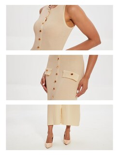 Foto 5 | Foto 5 | Vestido Largo Bqdcqb De Punto Sin Mangas Ajustado Acanalado Caqui Para Mujer - Venta Internacional.
