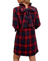 Vestido Yexpine De Lana A Cuadros De Otoño Para Mujer Con Pajarita Rojo - Venta Internacional.