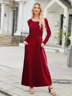 Foto 2 | Foto 2 | Vestido Largo Supnier De Manga Larga Para Mujer Color Rojo Vino Talla M - Venta Internacional.