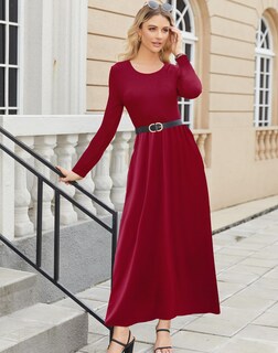 Foto 3 | Foto 3 | Vestido Largo Supnier De Manga Larga Para Mujer Color Rojo Vino Talla M - Venta Internacional.