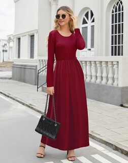 Foto 4 | Foto 4 | Vestido Largo Supnier De Manga Larga Para Mujer Color Rojo Vino Talla M - Venta Internacional.