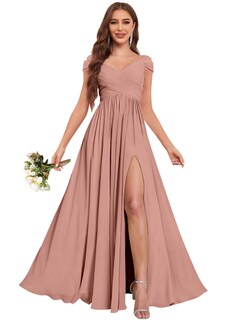 Foto 1 | Foto 1 | Vestido De Dama De Honor Fu Jiang Dusty Rose De Chifón Con Cuello En V Corte A - Venta Internacional.