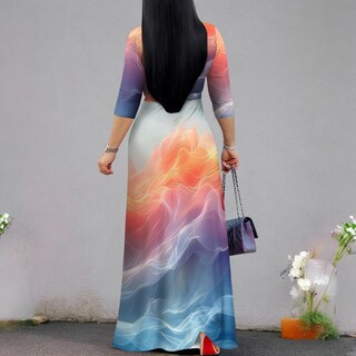 Foto 6 | Foto 6 | Vestido Largo Rosa Con Estampado Floral  Cuello En V  Mangas 3/4 Y Cinturón Para Mujer - Venta Internacional.