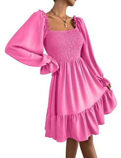 Foto 4 | Foto 4 | Vestido Ekaliy Para Mujer Manga Abullonada Fruncido Color Rosa Intenso Talla M - Venta Internacional.