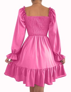 Foto 5 | Foto 5 | Vestido Ekaliy Para Mujer Manga Abullonada Fruncido Color Rosa Intenso Talla M - Venta Internacional.