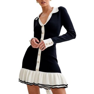 Foto 1 | Foto 1 | Vestido Tipo Suéter Sheface De Manga Larga Con Volantes Y Dobladillo Negro Para Mujer - Venta Internacional.