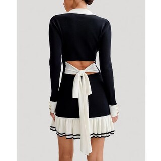 Foto 2 | Foto 2 | Vestido Tipo Suéter Sheface De Manga Larga Con Volantes Y Dobladillo Negro Para Mujer - Venta Internacional.
