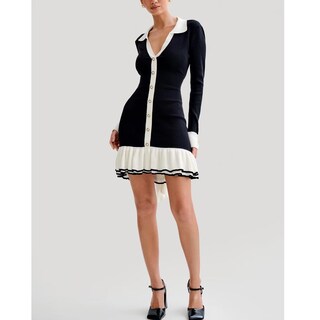 Foto 3 | Foto 3 | Vestido Tipo Suéter Sheface De Manga Larga Con Volantes Y Dobladillo Negro Para Mujer - Venta Internacional.