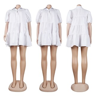 Foto 3 | Foto 3 | Vestido Wokanse Para Mujer 2024  Plisado  Con Volantes  Dobladillo Blanco 3xl - Venta Internacional.