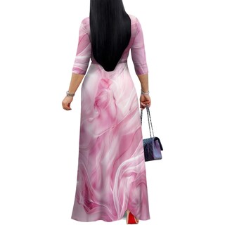 Foto 3 | Foto 3 | Vestido Largo Rosa Con Estampado Floral Cuello En V Mangas 3/4 Y Cinturón Para Mujer - Venta Internacional.