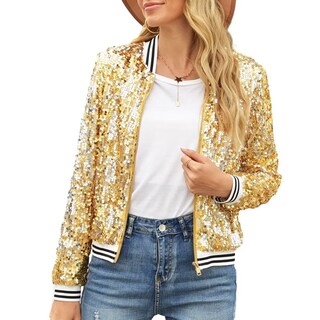 Foto 2 | Foto 2 | Chaqueta Itnpbwus Sparkly Baseball Para Mujer Color Block Gold Xl - Venta Internacional.