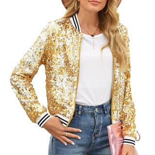 Foto 3 | Foto 3 | Chaqueta Itnpbwus Sparkly Baseball Para Mujer Color Block Gold Xl - Venta Internacional.