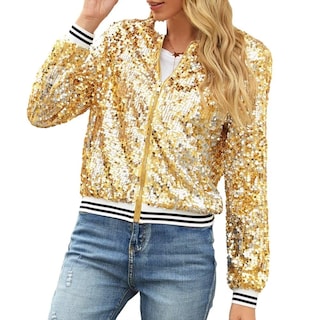 Foto 4 | Foto 4 | Chaqueta Itnpbwus Sparkly Baseball Para Mujer Color Block Gold Xl - Venta Internacional.