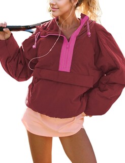 Foto 1 | Foto 1 | Chaqueta Ynhonra Para Mujer Acolchada Cuello Redondo Holgado Y Capucha Color Cereza - Venta Internacional.