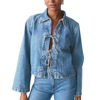 Foto 1 | Foto 1 | Chaqueta Vaquera Corta Louvasabuce Para Mujer Manga Larga Con Lazo En La Parte Delantera - Venta Internacional.