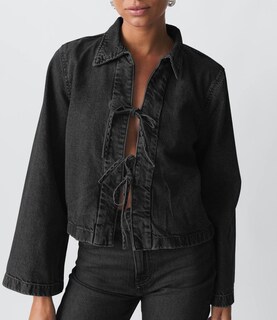 Foto 2 | Foto 2 | Chaqueta Vaquera Corta Louvasabuce Para Mujer Manga Larga Con Lazo En La Parte Delantera - Venta Internacional.