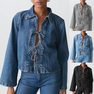 Foto 5 | Foto 5 | Chaqueta Vaquera Corta Louvasabuce Para Mujer Manga Larga Con Lazo En La Parte Delantera - Venta Internacional.