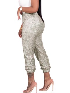 Foto 2 | Foto 2 | Pantalones Itnpbwus Con Lentejuelas Brillantes Para Mujer Plateados Talla S-xxl - Venta Internacional.