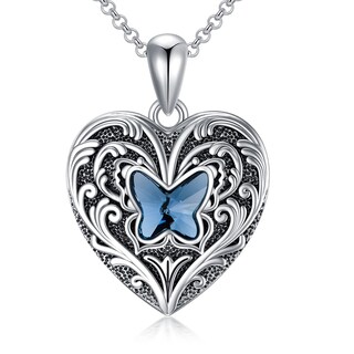 Foto 1 | Foto 1 | Collar Soulmeet Con Medallón De Mariposa De Cristal Azul En Forma De Corazón - Venta Internacional.
