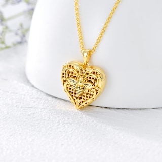 Foto 2 | Foto 2 | Collar Soulmeet En Forma De Corazón En Forma De Panal De Plata Chapada En Oro De 18 Quilates - Venta Internacional.