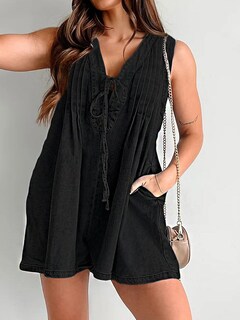 Foto 4 | Foto 4 | Romper Yoeasy Vaquero Sin Mangas Con Cuello En V Y Bolsillo Para Mujer - Venta Internacional.