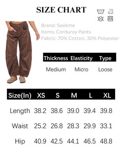 Foto 6 | Foto 6 | Pantalones De Pana Seekme Barrel De Cintura Elástica De Cintura Media Para Mujer - Venta Internacional.