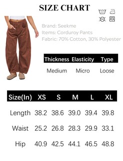 Foto 6 | Foto 6 | Pantalones De Pana Seekme Barrel De Cintura Elástica De Cintura Media Para Mujer - Venta Internacional.