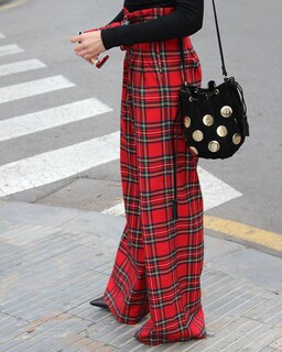 Foto 2 | Foto 2 | Pantalones Palazzo Lifeshe Para Mujer Tartán Estampado A Cuadros Color Rojo - Venta Internacional.