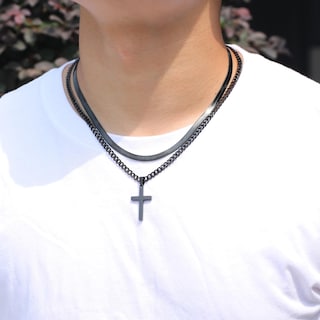 Foto 2 | Foto 2 | Collar Zocomi Cross Para Hombre De Acero Inoxidable Con Capas Negras - Venta Internacional.