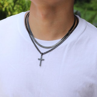 Foto 3 | Foto 3 | Collar Zocomi Cross Para Hombre De Acero Inoxidable Con Capas Negras - Venta Internacional.