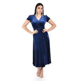 Foto 1 | Foto 1 | Vestido Envolvente De Terciopelo Roman Fashion /juvenil 3836 (azul Marino) Azul Marino
