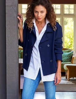Foto 4 | Foto 4 | Pea Coat Malajisi Para Mujer Con Solapa Corta Con Muescas Azul Marino Talla Xl - Venta Internacional.