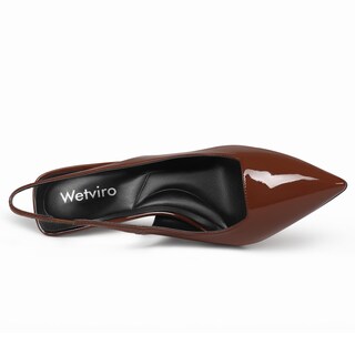 Foto 3 | Foto 3 | Zapatos Wetviro Para Mujer Punta Puntiaguda Tacones Destalonados Cuero Marrón - Venta Internacional.