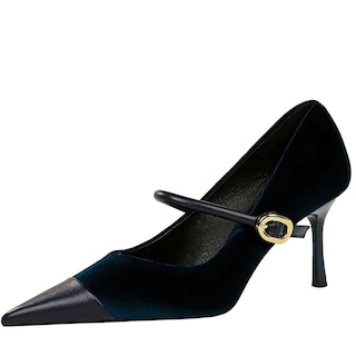 Foto 1 | Foto 1 | Zapatos De Tacón Baobeijiadao Para Mujer Sin Cordones Tacón De Aguja Terciopelo Azul - Venta Internacional.