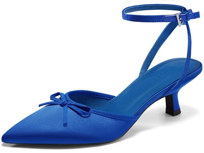 Foto 1 | Foto 1 | Zapatos Coutgo Pumps Para Mujer Tacón Bajo Color Azul Satinado Talla 7.5 - Venta Internacional.