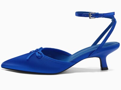 Foto 4 | Foto 4 | Zapatos Coutgo Pumps Para Mujer Tacón Bajo Color Azul Satinado Talla 7.5 - Venta Internacional.