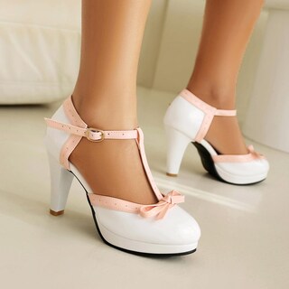 Foto 4 | Foto 4 | Zapatos Foremode Fashion Para Mujer Tacones Altos Con Correa En T Blancos - Venta Internacional.