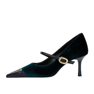 Foto 2 | Foto 2 | Zapatos De Tacón Baobeijiadao Para Mujer Sin Cordones Tacón De Aguja Terciopelo Azul - Venta Internacional.