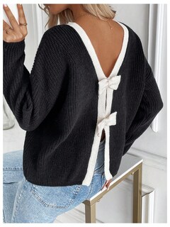 Foto 2 | Foto 2 | Jersey Gorglitter Con Lazo Espalda Abierta Cuello Redondo Negro Mujer - Venta Internacional.