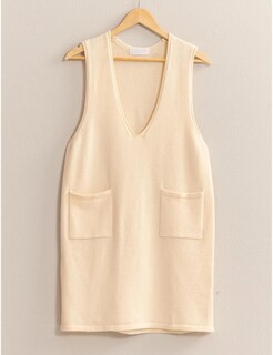 Foto 6 | Foto 6 | Delantal De Punto Con Cuello En V Para Mujer Suéter Chaleco Cuello En V Color Beige - Venta Internacional.