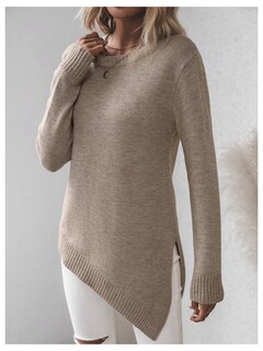 Foto 5 | Foto 5 | Jersey Gorglitter Para Mujer Con Dobladillo Asimétrico Dividido  Color Caqui - Venta Internacional.