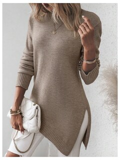 Foto 6 | Foto 6 | Jersey Gorglitter Para Mujer Con Dobladillo Asimétrico Dividido  Color Caqui - Venta Internacional.