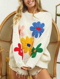 Foto 4 | Foto 4 | Jersey Aedceal De Punto Floral Para Mujer  Manga Larga  Cuello Redondo  Blanco - Venta Internacional.