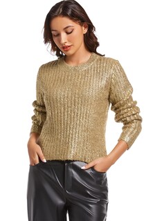 Foto 3 | Foto 3 | Jersey Lifeshe De Punto Metálico Con Cuello Redondo Holgado Para Mujer - Venta Internacional.