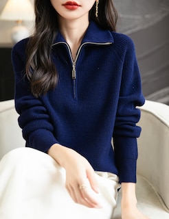 Foto 2 | Foto 2 | Jersey Chanyarn Para Mujer 100% Lana Merino Cierre 1/4 Azul Marino - Venta Internacional.
