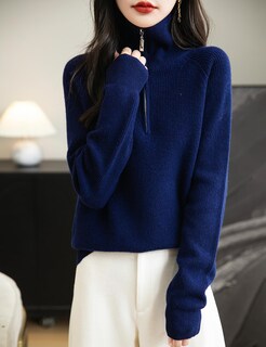 Foto 4 | Foto 4 | Jersey Chanyarn Para Mujer 100% Lana Merino Cierre 1/4 Azul Marino - Venta Internacional.