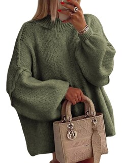 Foto 1 | Foto 1 | Jersey Tiqoje De Punto Borroso Para Mujer Cuello Redondo Verde - Venta Internacional.