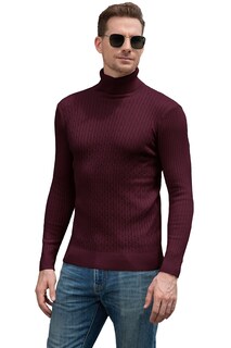 Foto 1 | Foto 1 | Jersey Qzh.duao Para Hombre Casual Ajustado Cuello Alto Rojo Vino - Venta Internacional.